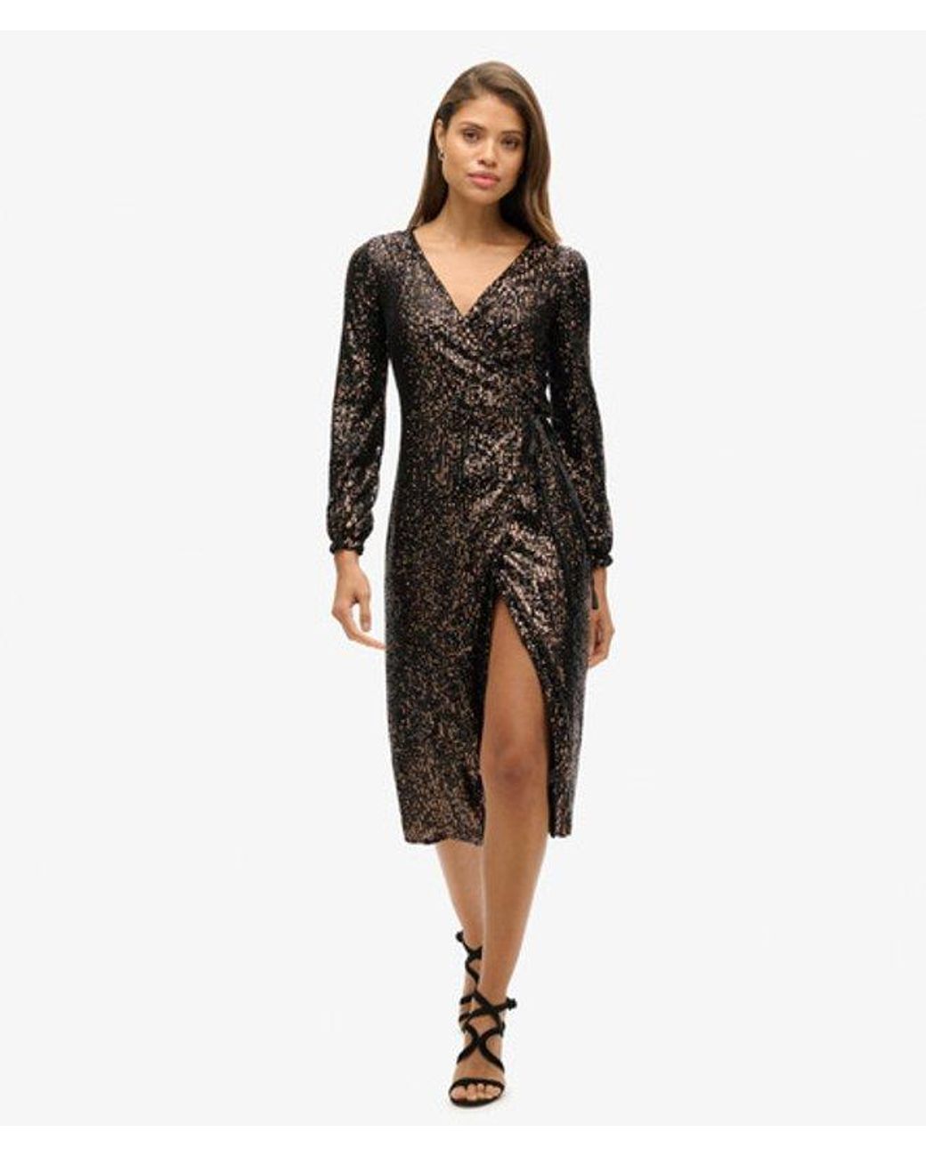 Superdry Black & Co Slim Fit Sequin Wrap Maxi Dress