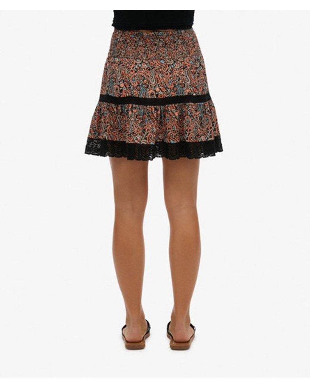 Superdry Black & Co Printed Lace Trim Mini Skirt