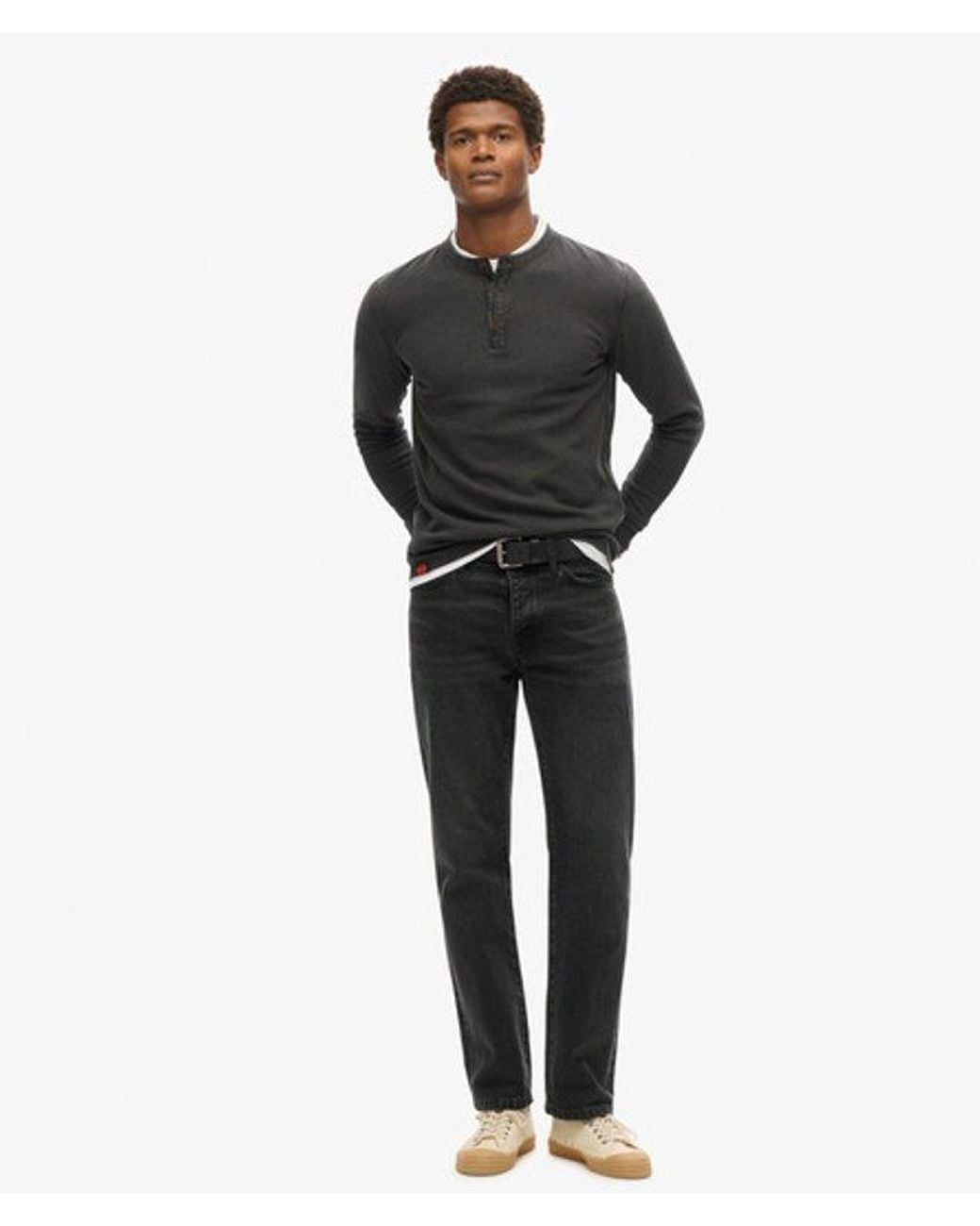 Superdry Black & Co Vintage Textured Henley Top for men