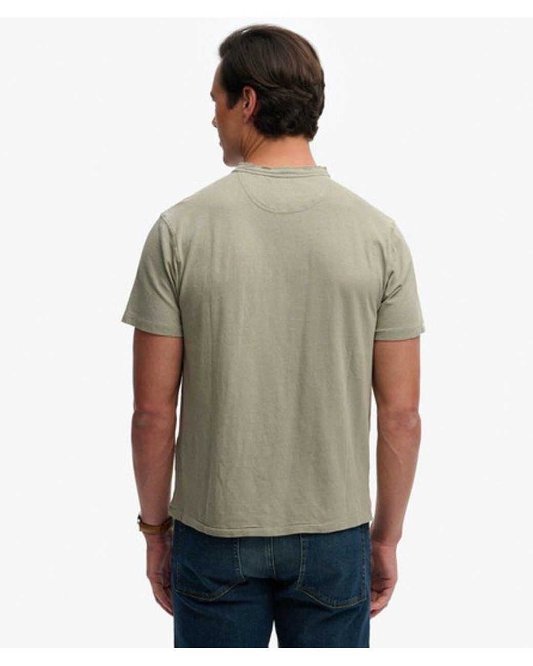 Superdry Green & Co Classic Cotton Linen Short Sleeve Henley T-shirt for men
