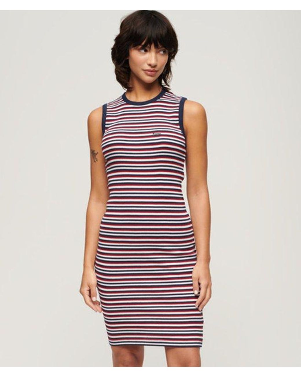 Superdry Red & Co Cotton Stripe Rib Bodycon Midi Dress