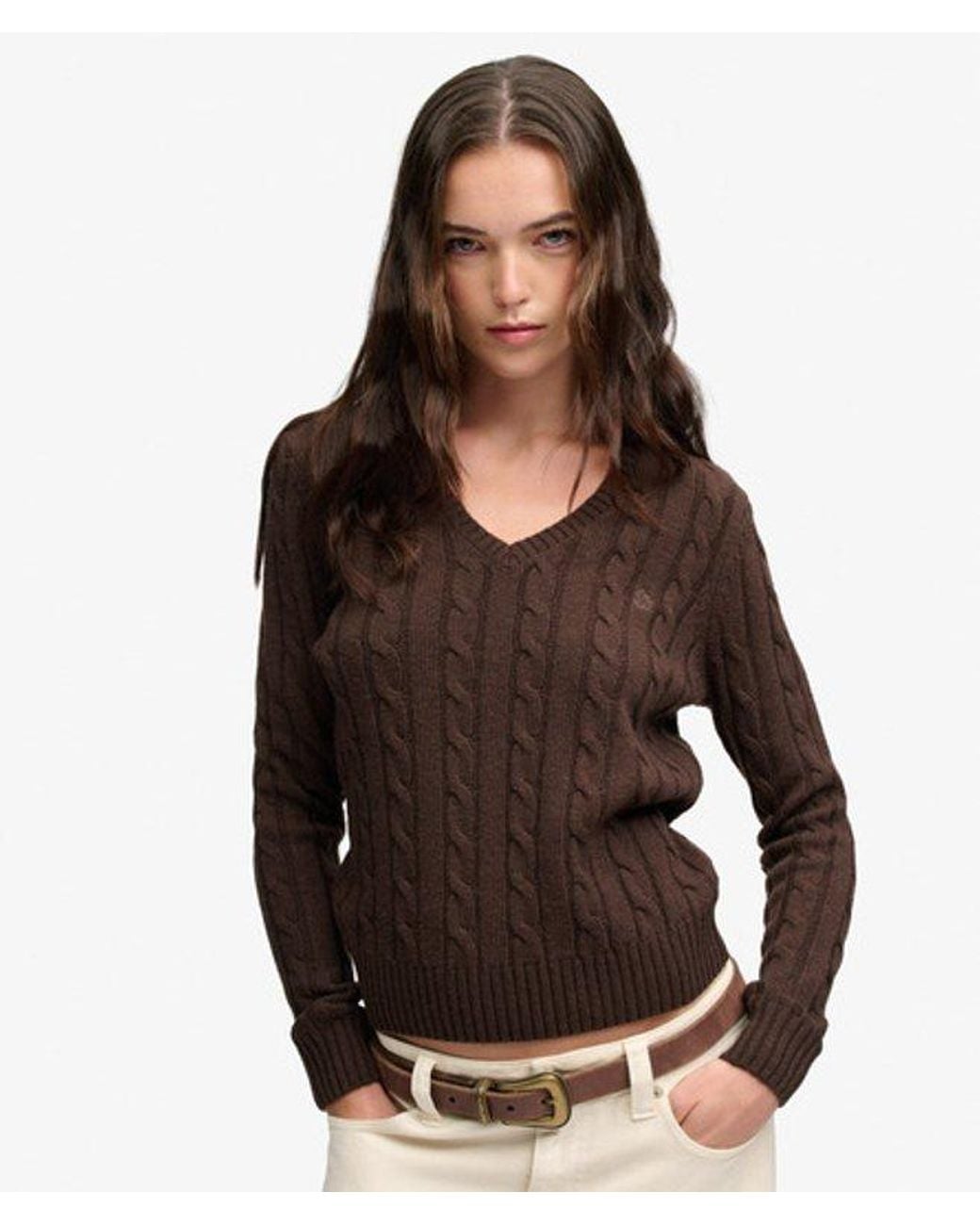 Superdry Black & Co Wool Blend Cable V Neck Jumper