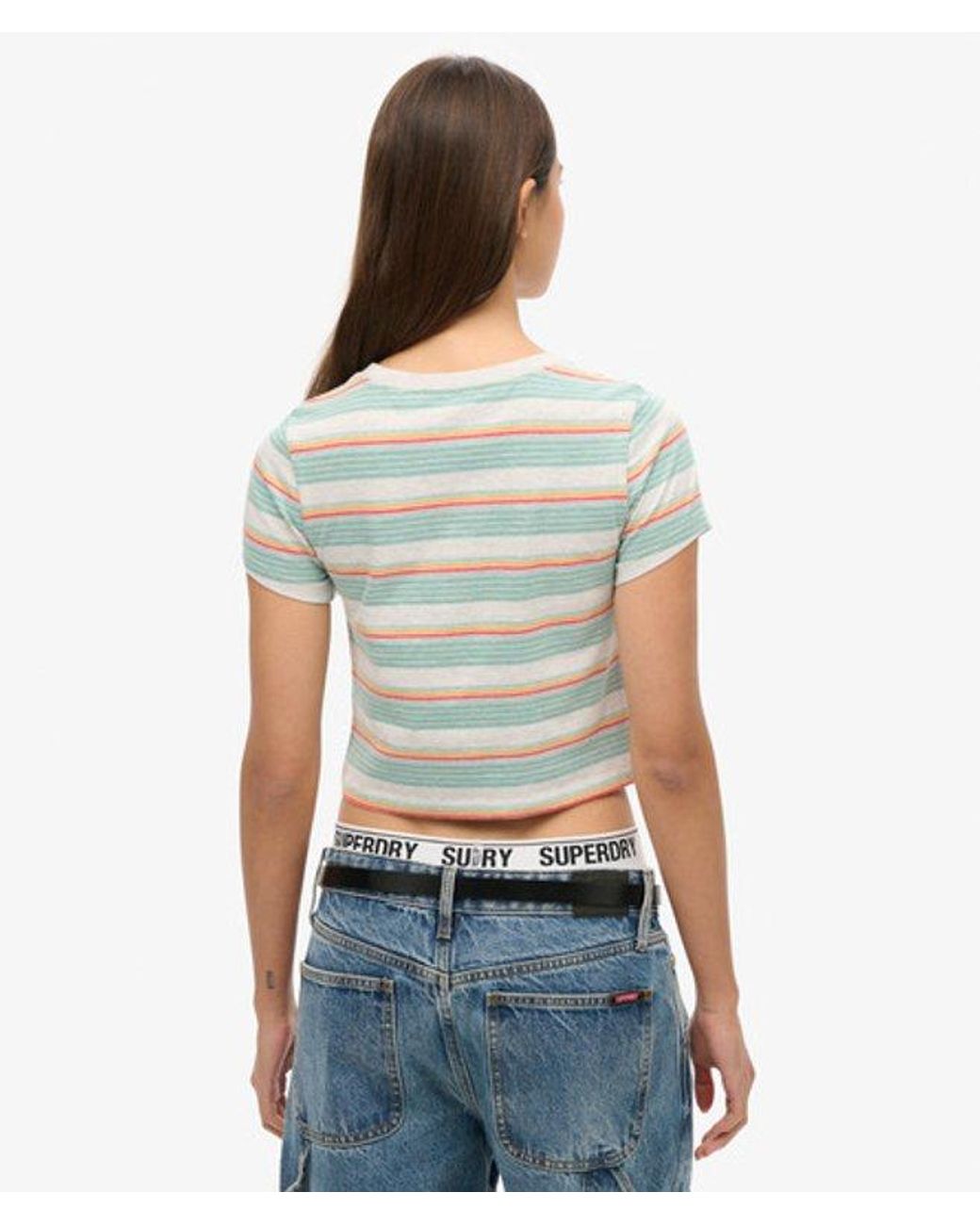 Superdry Blue & Co Slim Fit Vintage Stripe Crop T-shirt