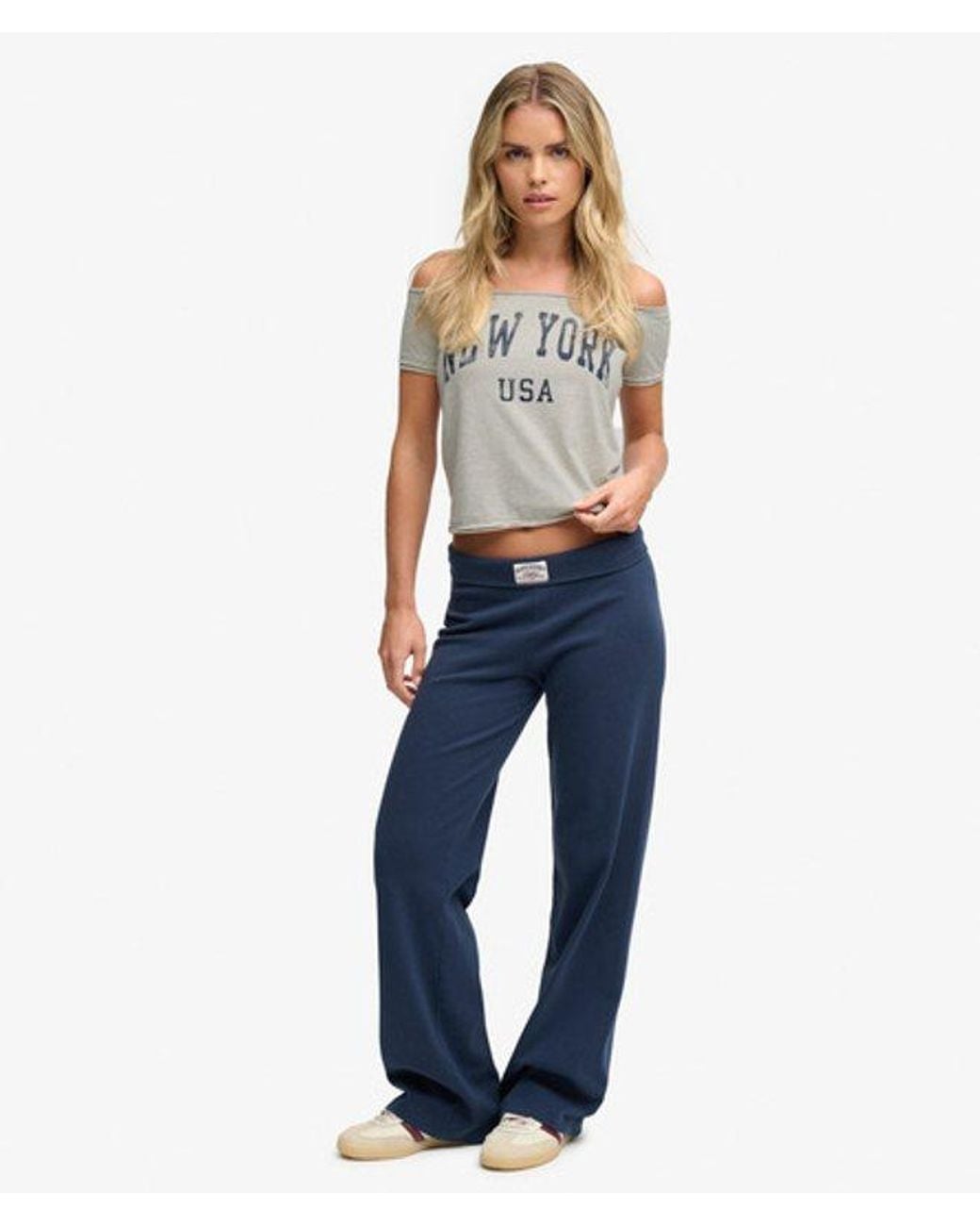 Superdry Gray & Co Graphic Bardot Short Sleeve Top