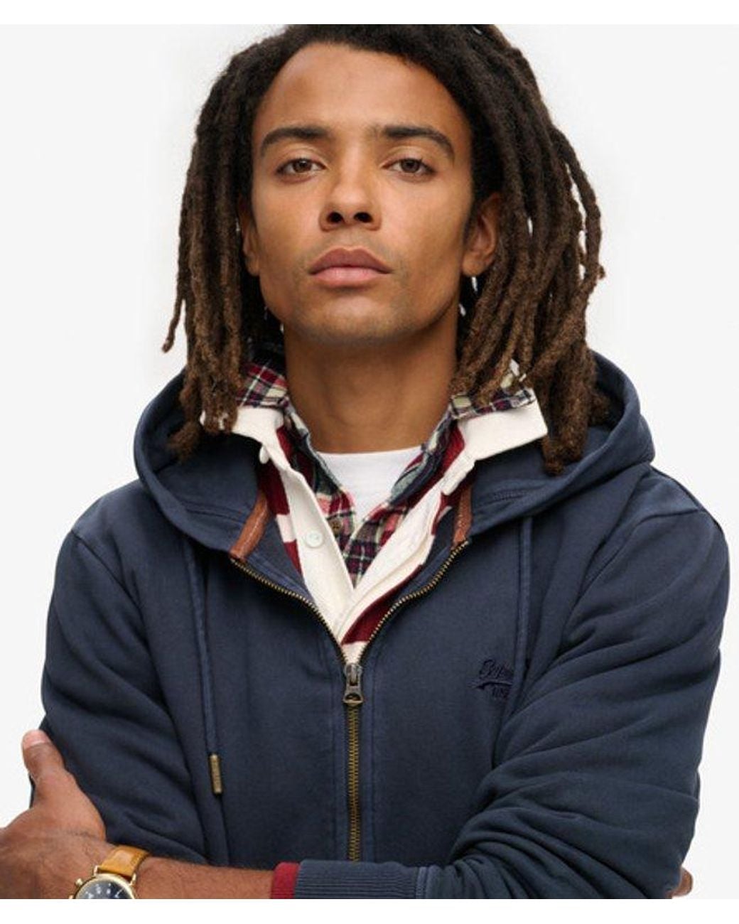 Superdry Essential Logo Washed Hoodie Met Rits in het Blue voor heren