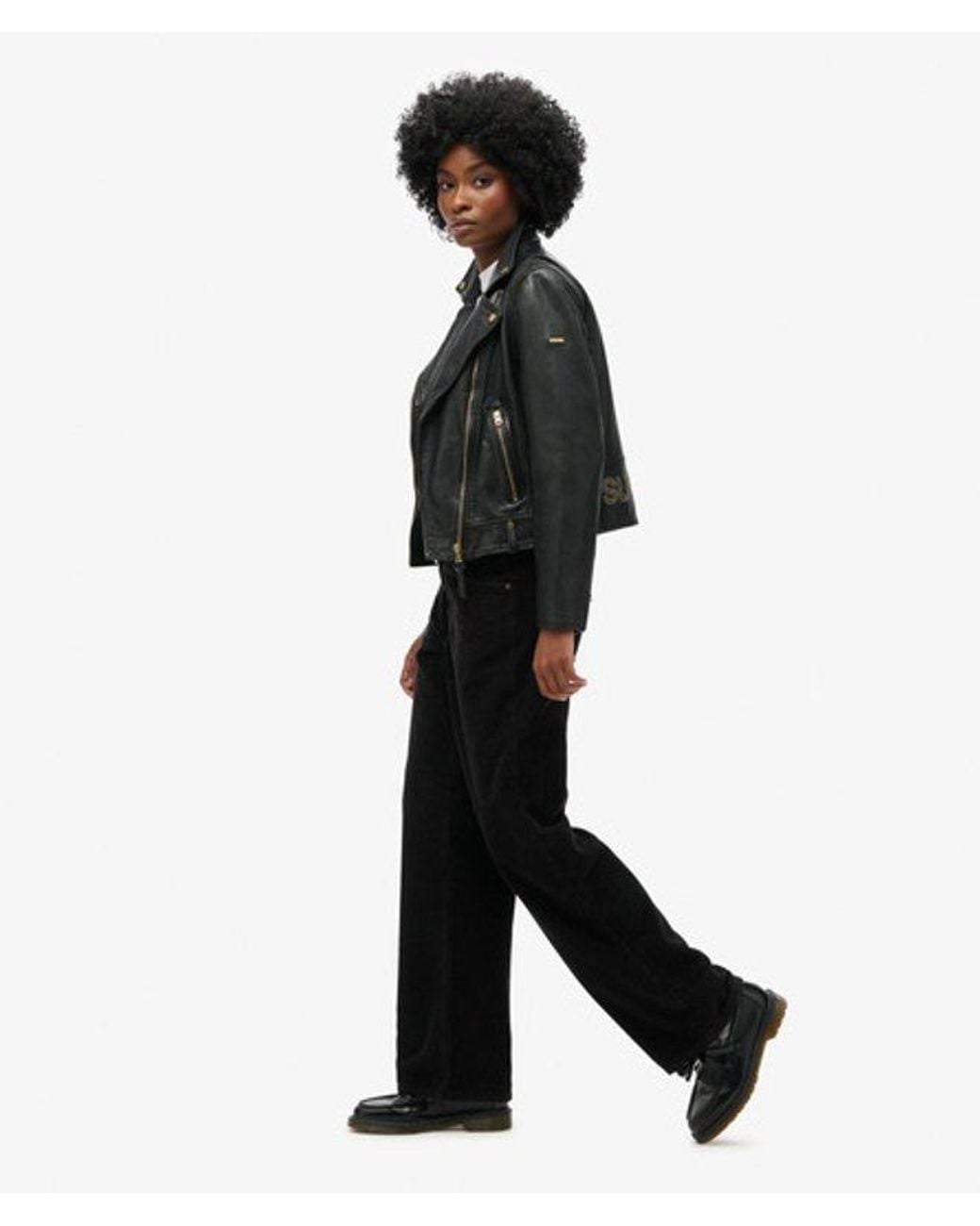 Superdry White & Co Classic Logo Patch Mid Rise Wide Leg Cord Trousers