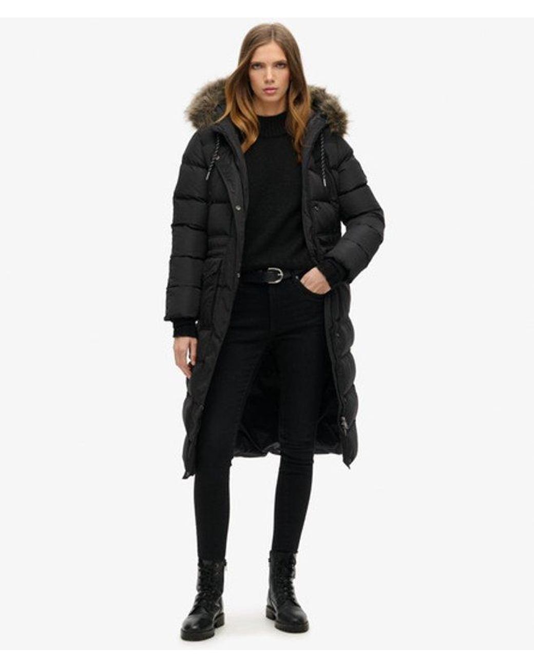 Superdry Black & Co Everest Faux Fur Long Coat