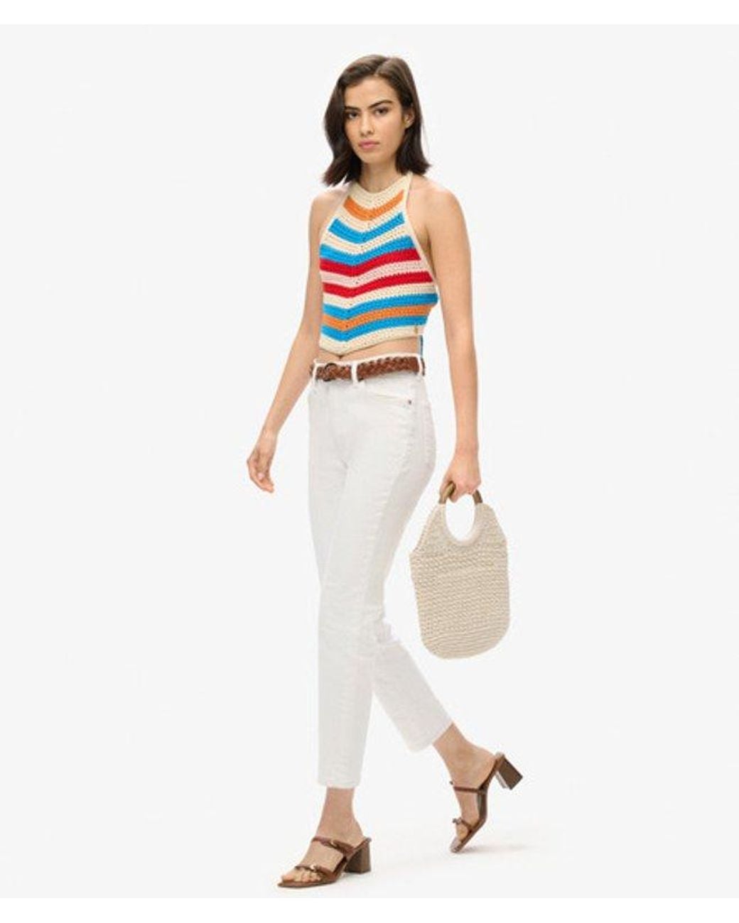 Superdry Blue & Co Hanky Hem Halter Crochet Top