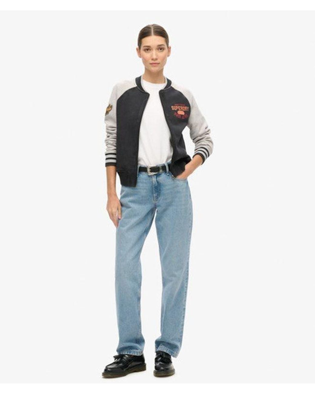 Superdry Gray & Co College Script Graphic Jersey Bomber Jacket