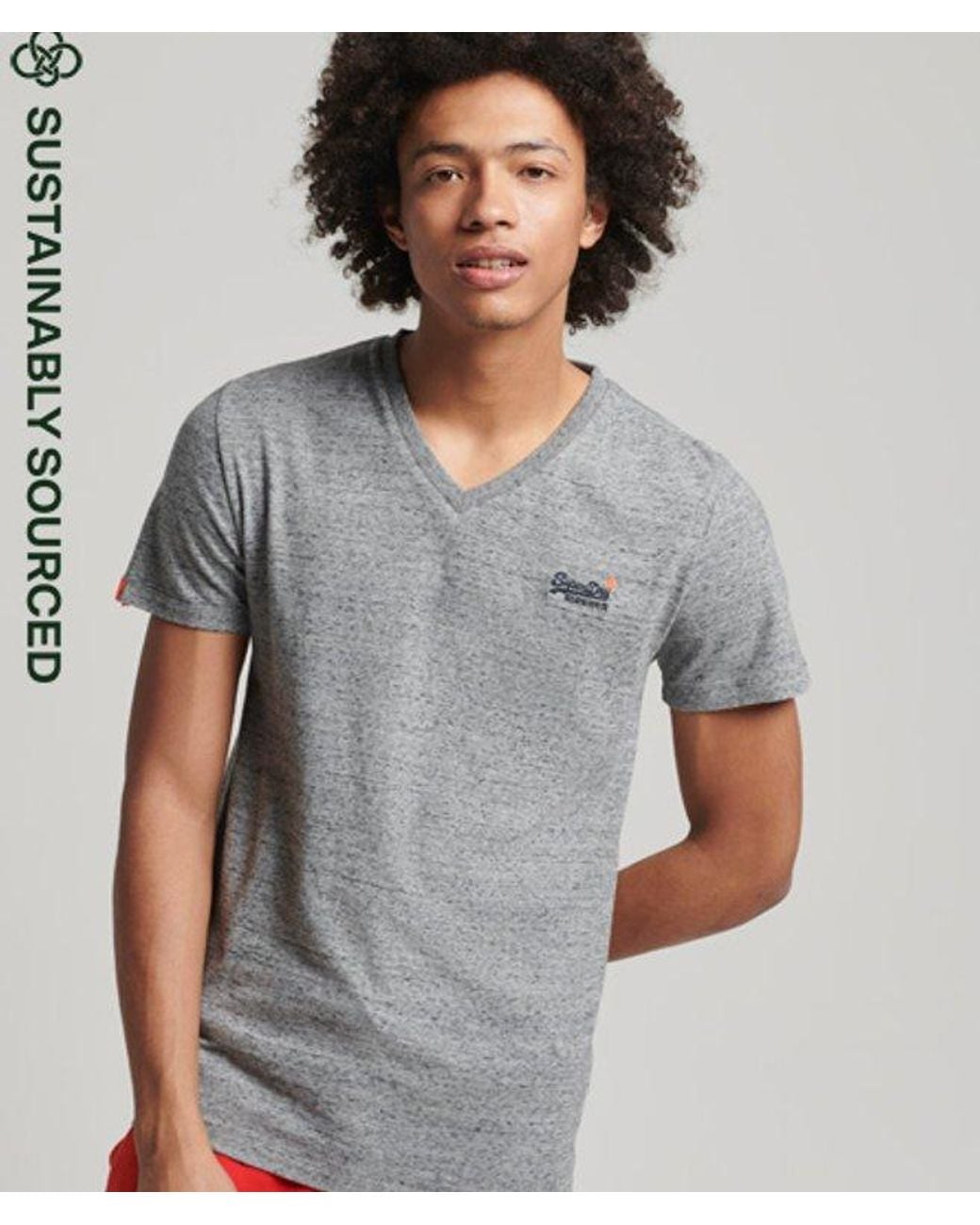 Superdry Gray Orange Label Vintage Embroidery V-neck T-shirt for men