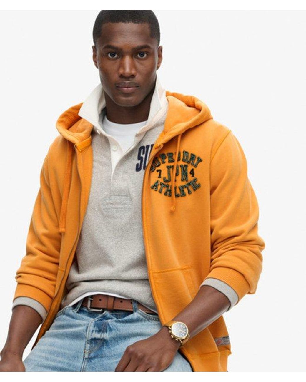 Superdry Vintage Athletic Zip Hoodie in het Orange voor heren