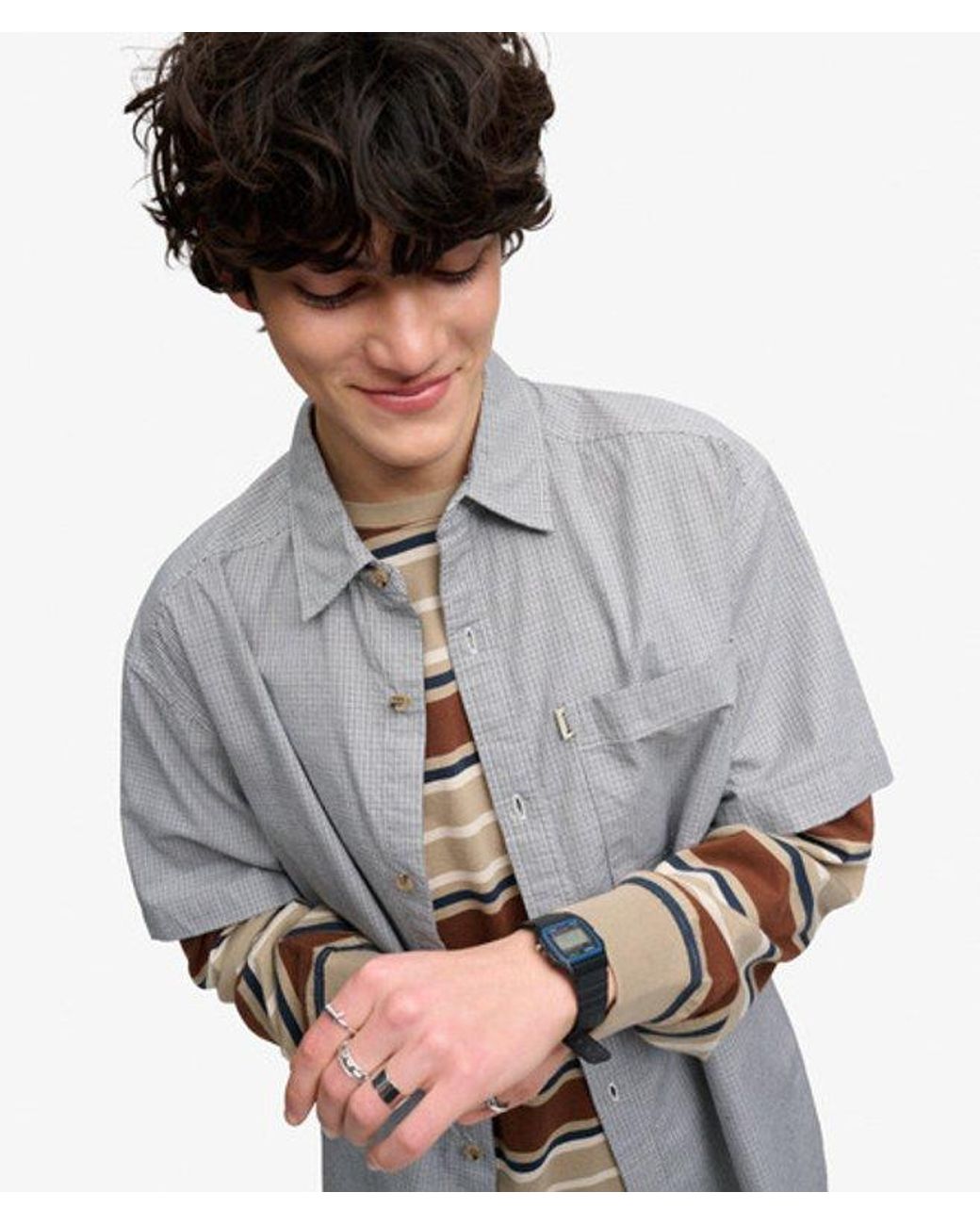 Superdry Gray Bench X & Co Bench Skater Check Short Sleeves Shirt for men