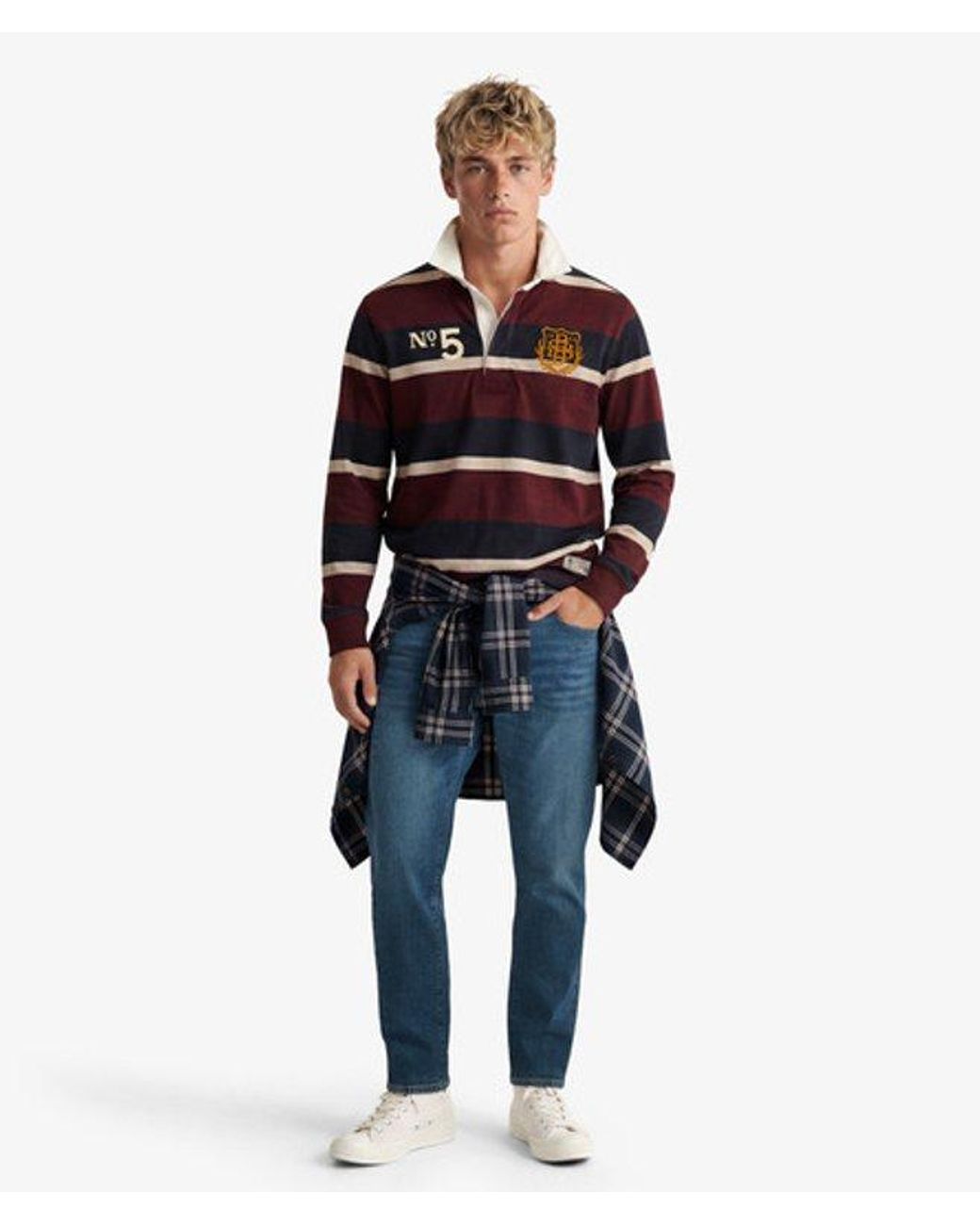 Superdry Red & Co Double Emblem Stripe Rugby Top for men