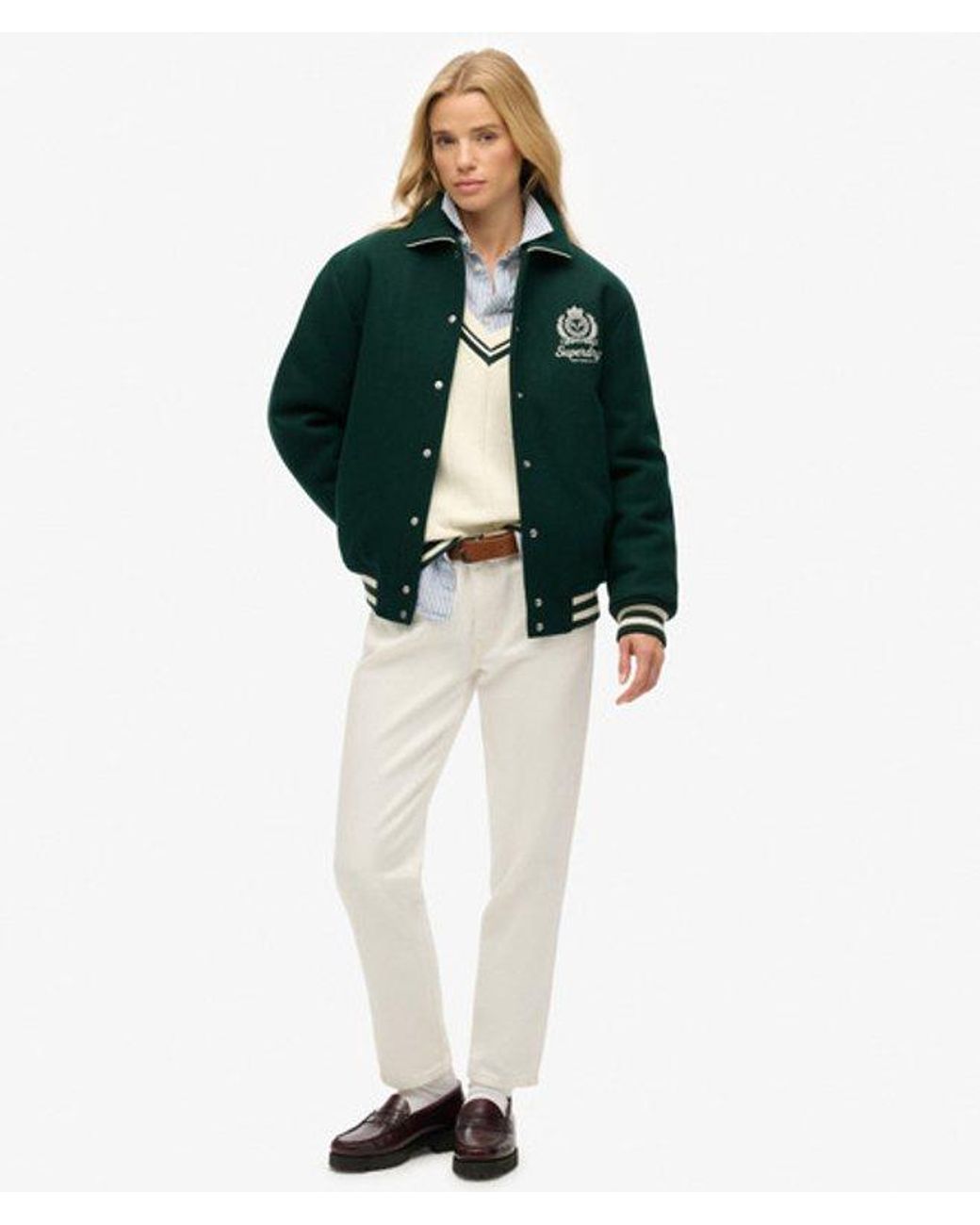 Superdry Green Country Club Wool Bomber Jacket