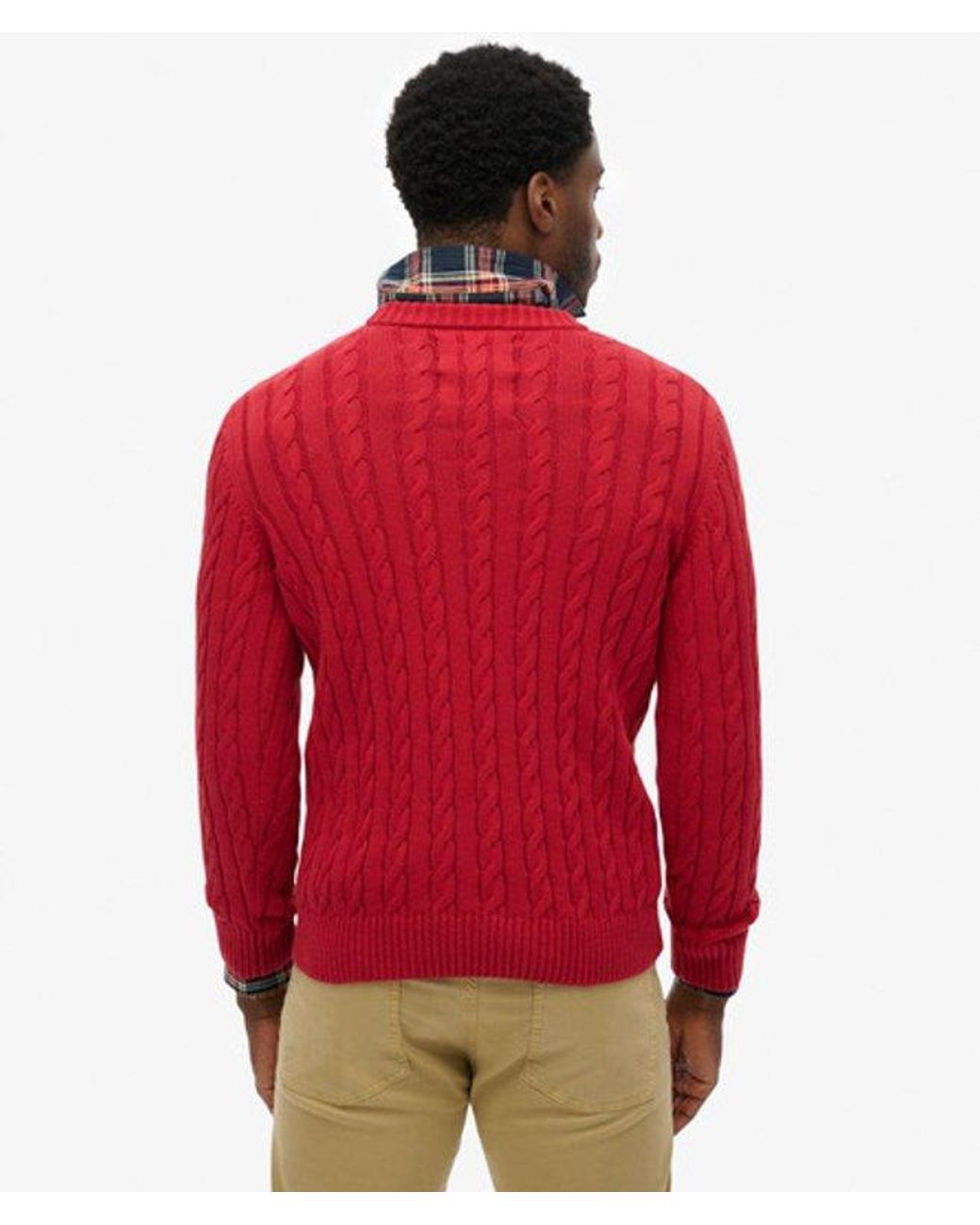 Superdry Red Cotton Cable Knit Crew Jumper for men