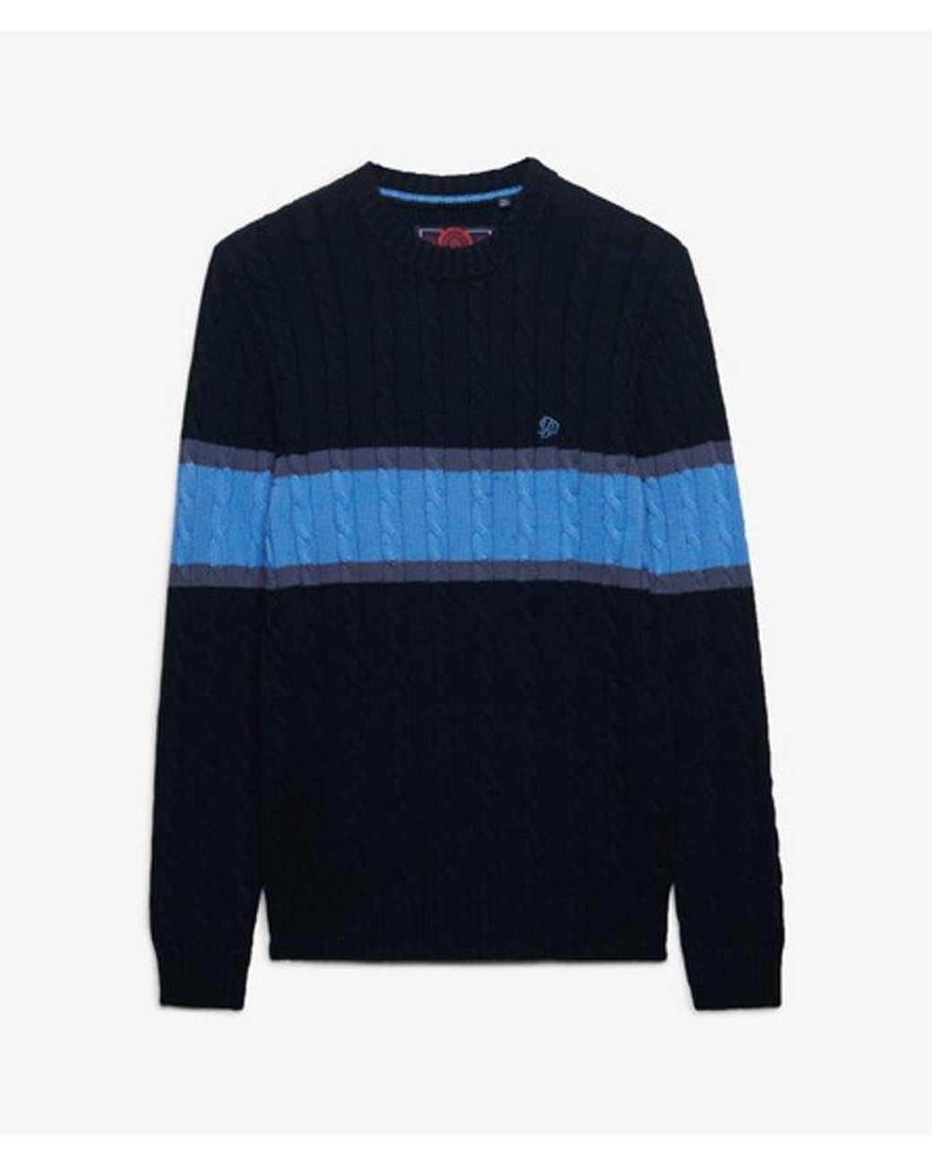 Superdry Blue Cotton Stripe Cable Jumper for men