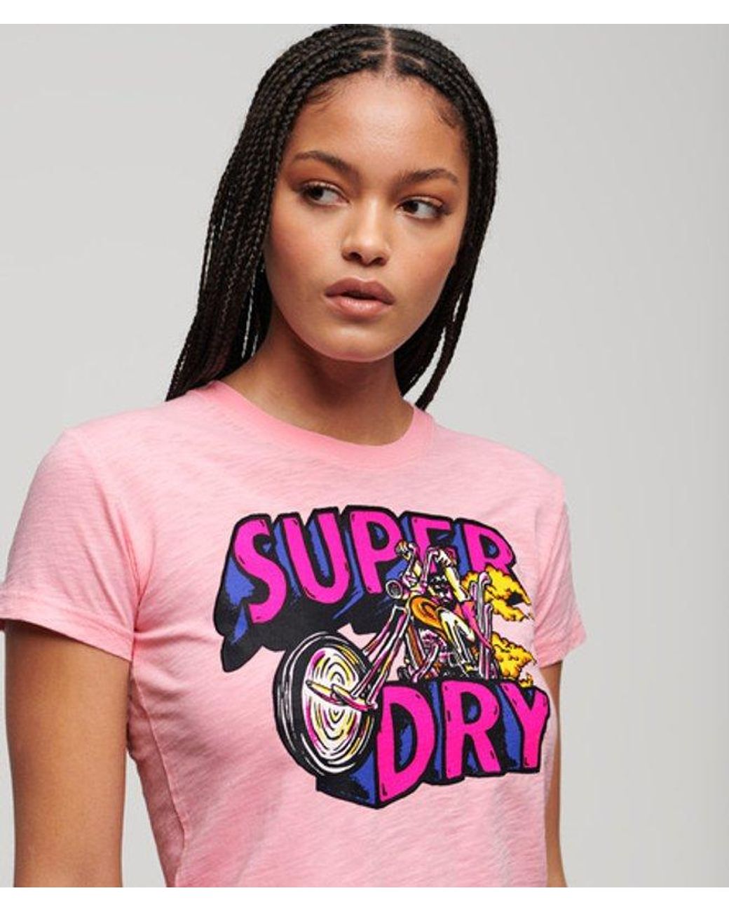 Superdry Pink Neon Motor Graphic Fitted T-shirt