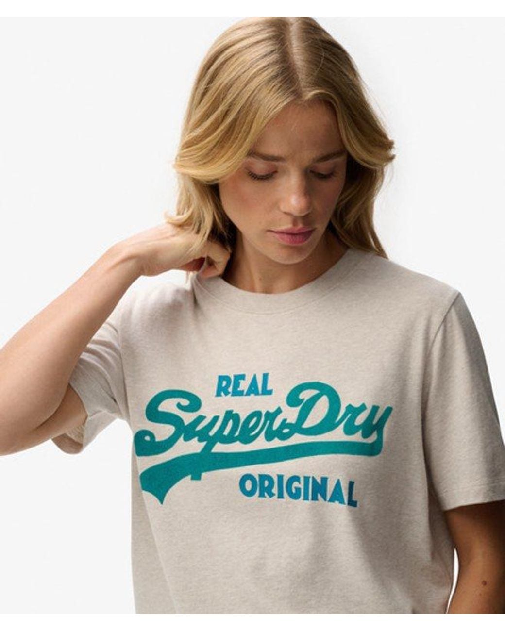 Superdry Blue & Co Classic Organic Cotton Vintage Logo Scripted Coll T-shirt