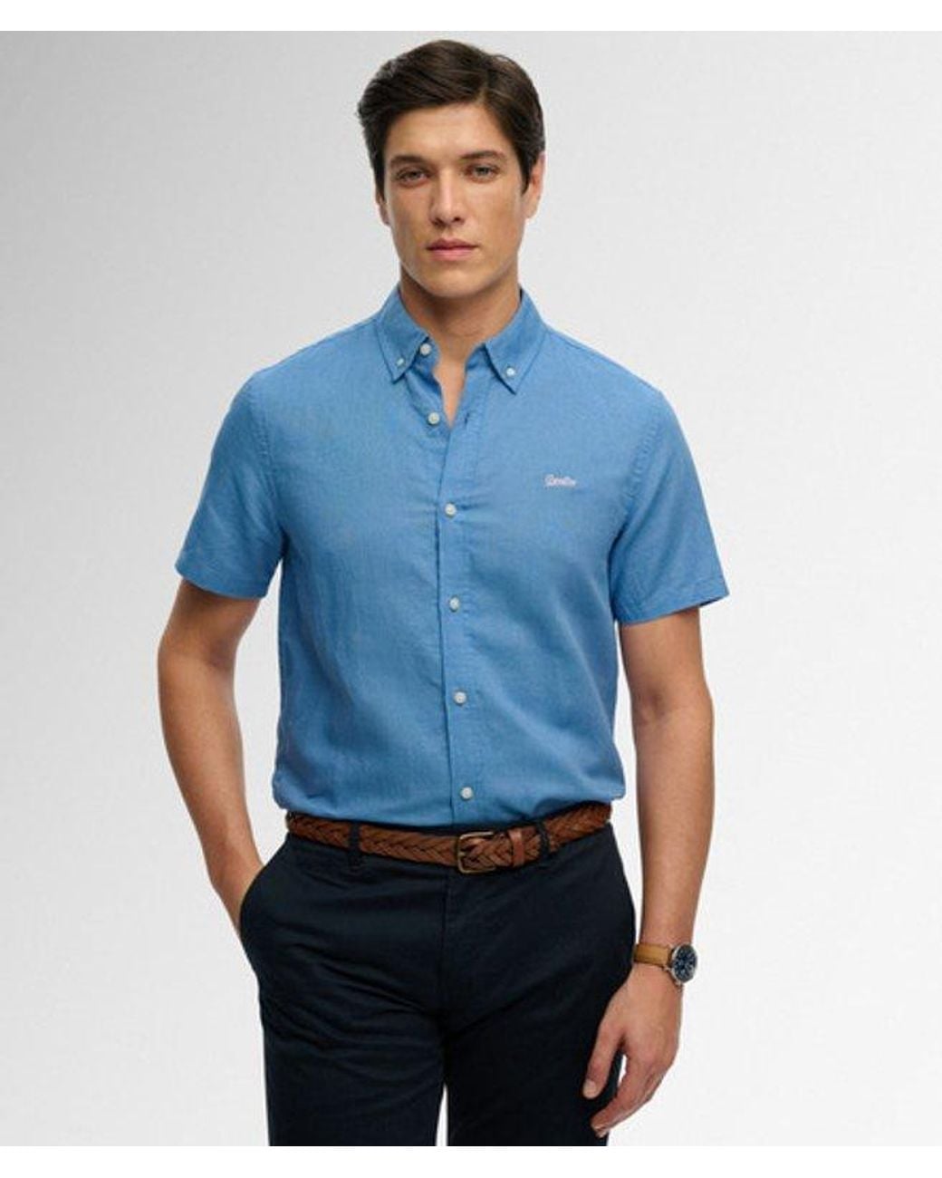 Superdry Blue Cotton Linen Short Sleeve Shirt for men