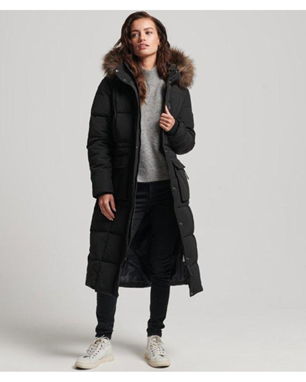 Superdry Black & Co Everest Long Faux Fur Coat