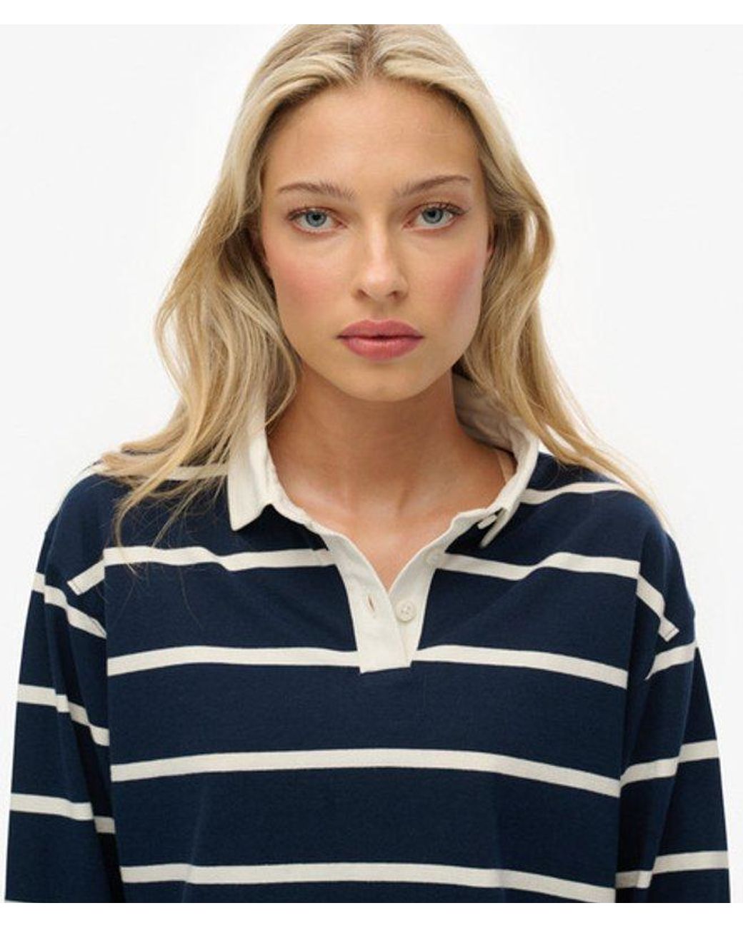 Superdry Blue & Co Athletic Essentials Cropped Stripe Rugby Top