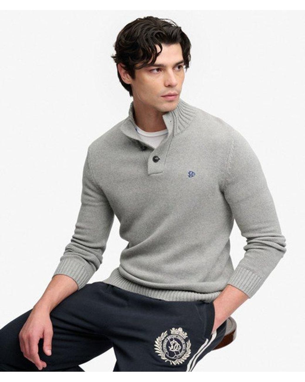 Superdry Gray & Co Cotton Button Henley Jumper for men