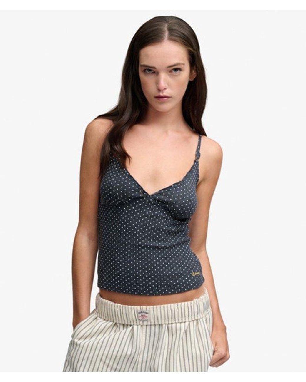 Superdry Blue & Co Athletic Essentials Printed Pointelle Cami Top