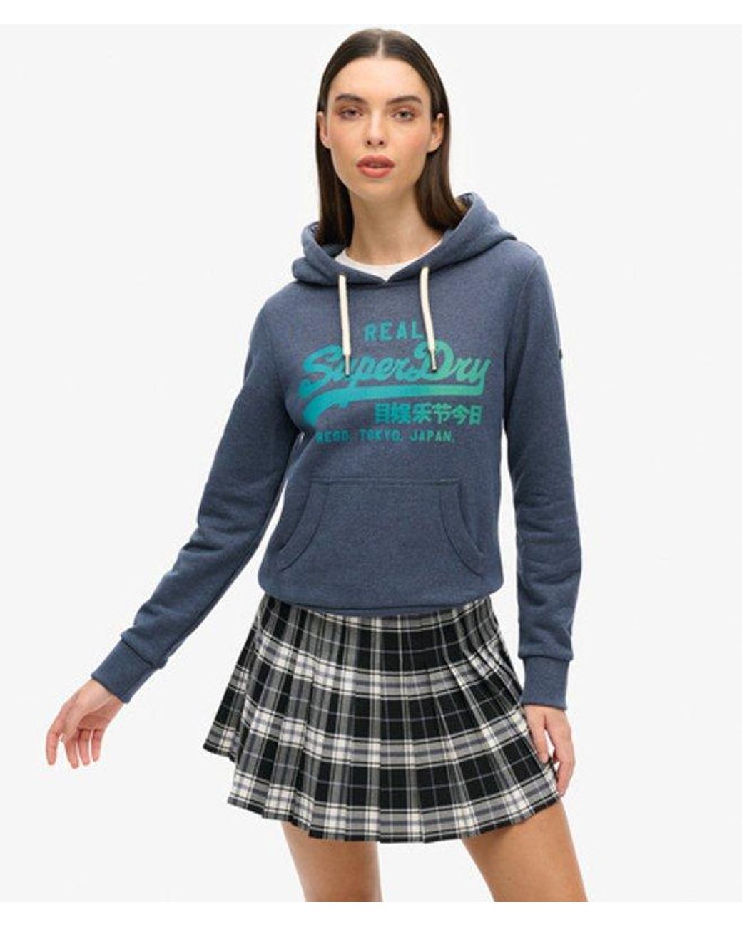 Superdry Blue & Co Tonal Vintage Logo Graphic Hoodie