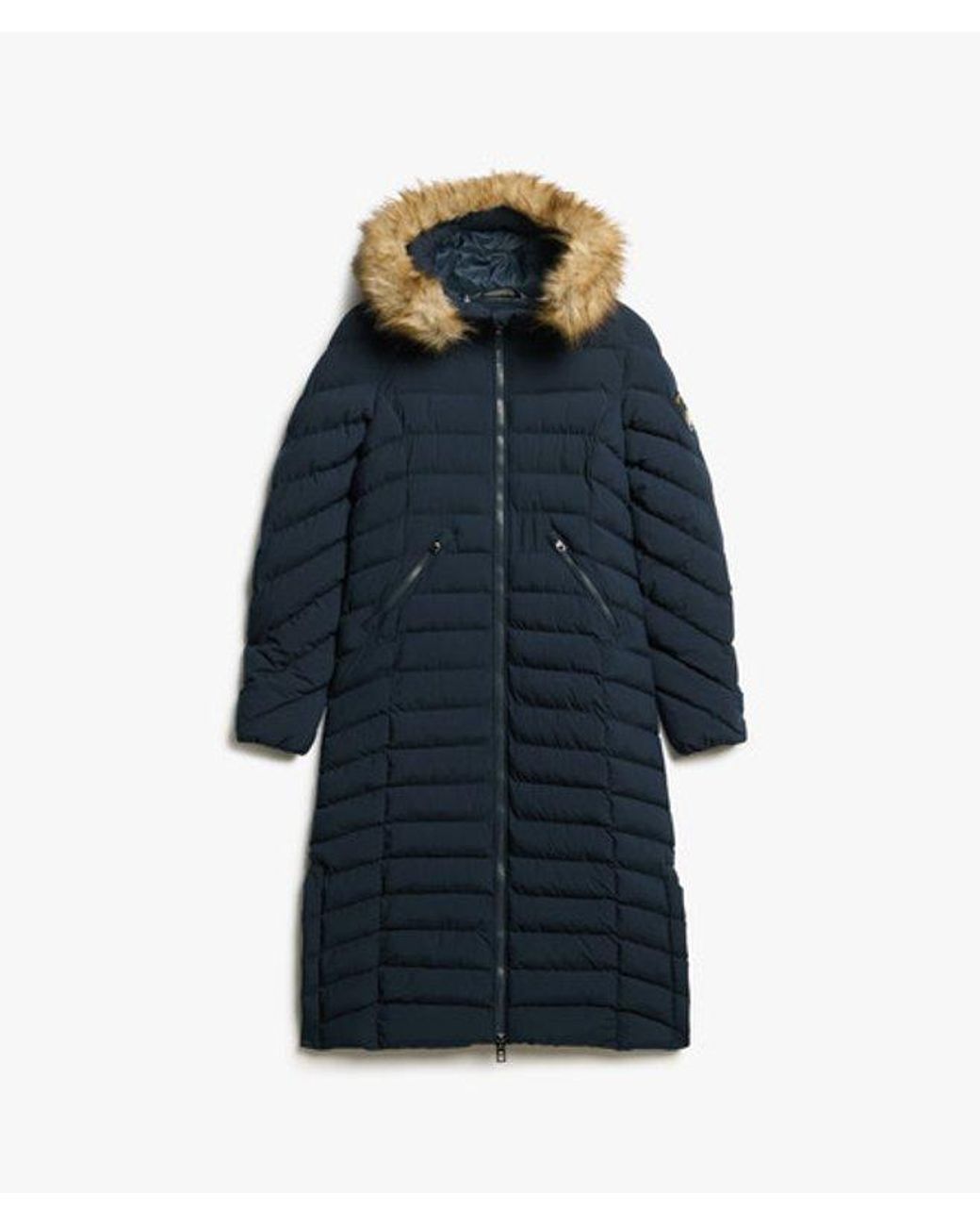 Superdry Blue & Co Slim Fit Fuji Faux Fur Hooded Long Jacket