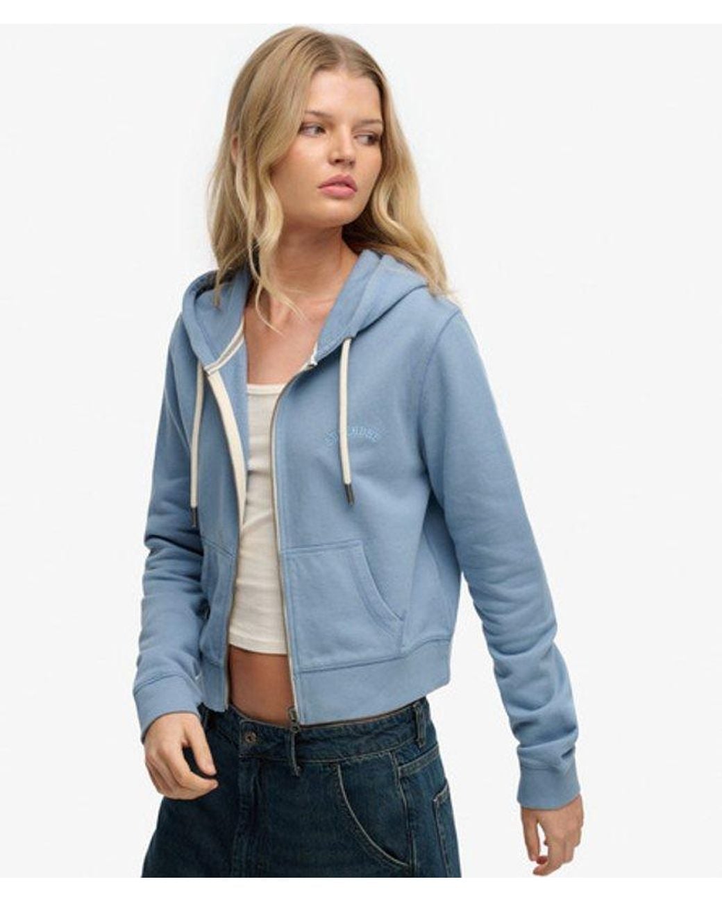 Superdry Blue & Co Essential Logo Cropped Zip Hoodie