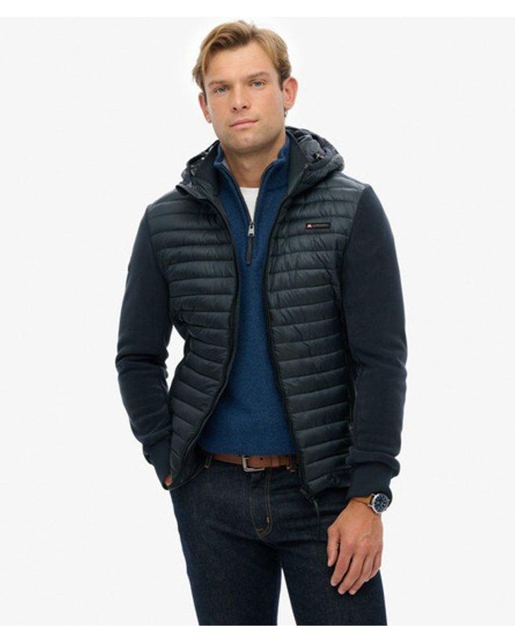 Superdry Blue & Co Hooded Storm Fleece Hybrid Jacket for men