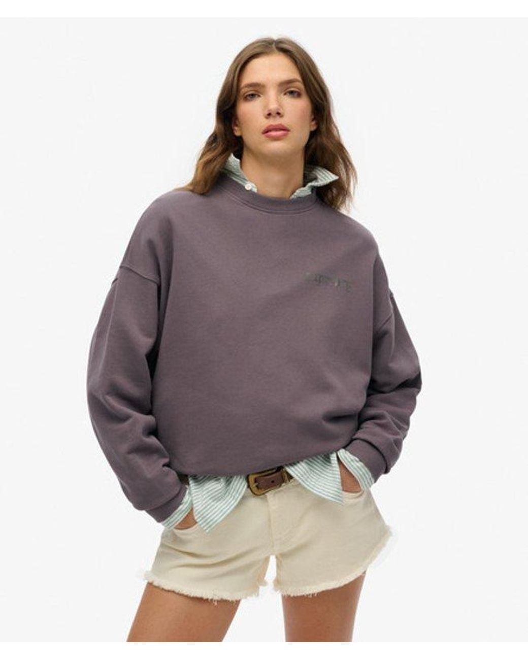 Superdry Purple & Co Old School Tattoo Oversized Crew Sweatshirt