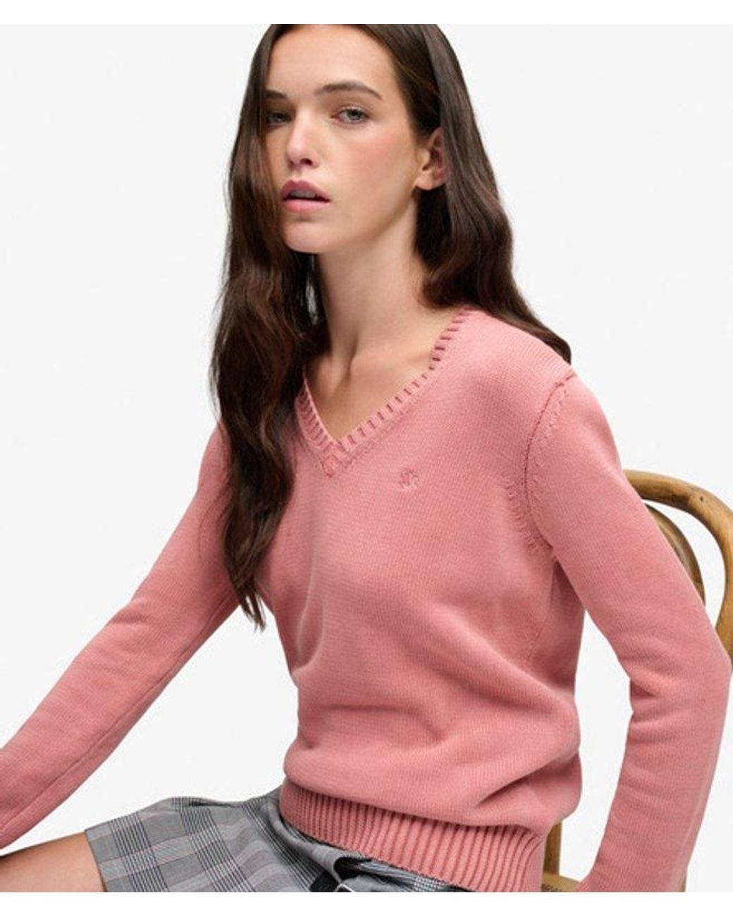 Superdry Pink & Co Washed V Neck Jumper