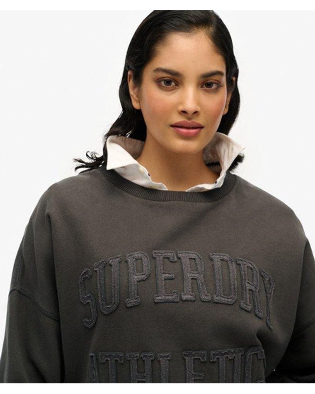 Superdry Black Athletic Essentials Tonal Applique Crew Sweatshirt