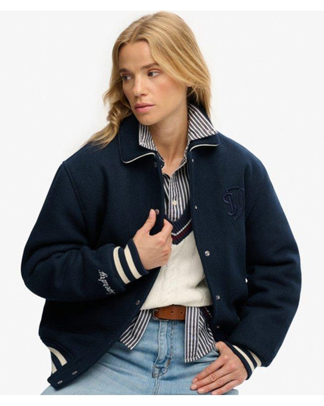 Superdry Blue & Co Country Club Wool Blend Bomber Jacket