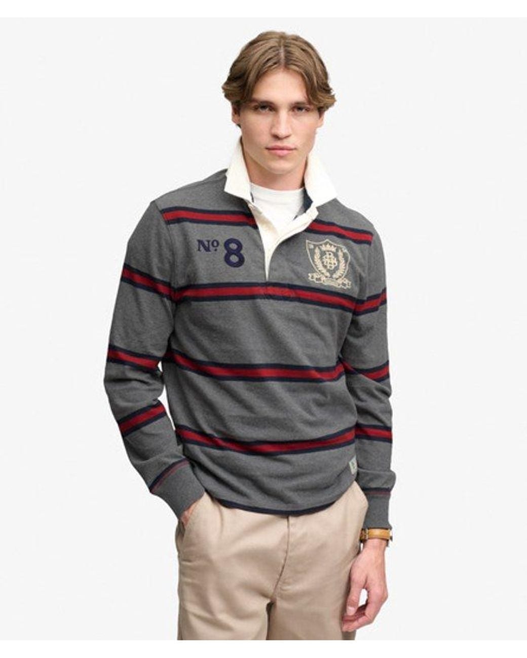 Superdry Gray & Co Double Emblem Stripe Rugby Top for men
