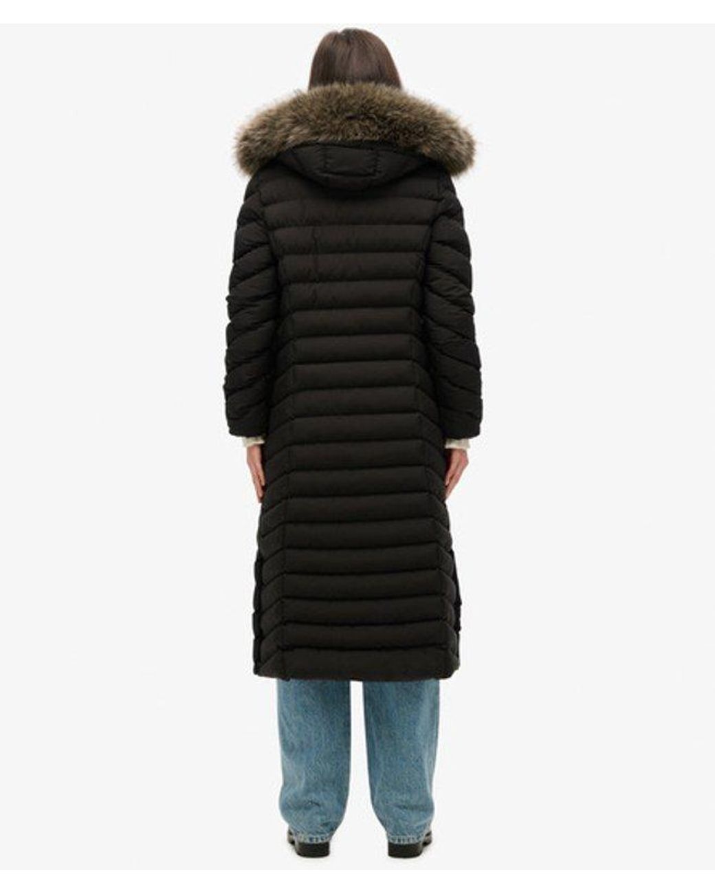 Superdry Black & Co Slim Fit Fuji Faux Fur Hooded Long Jacket