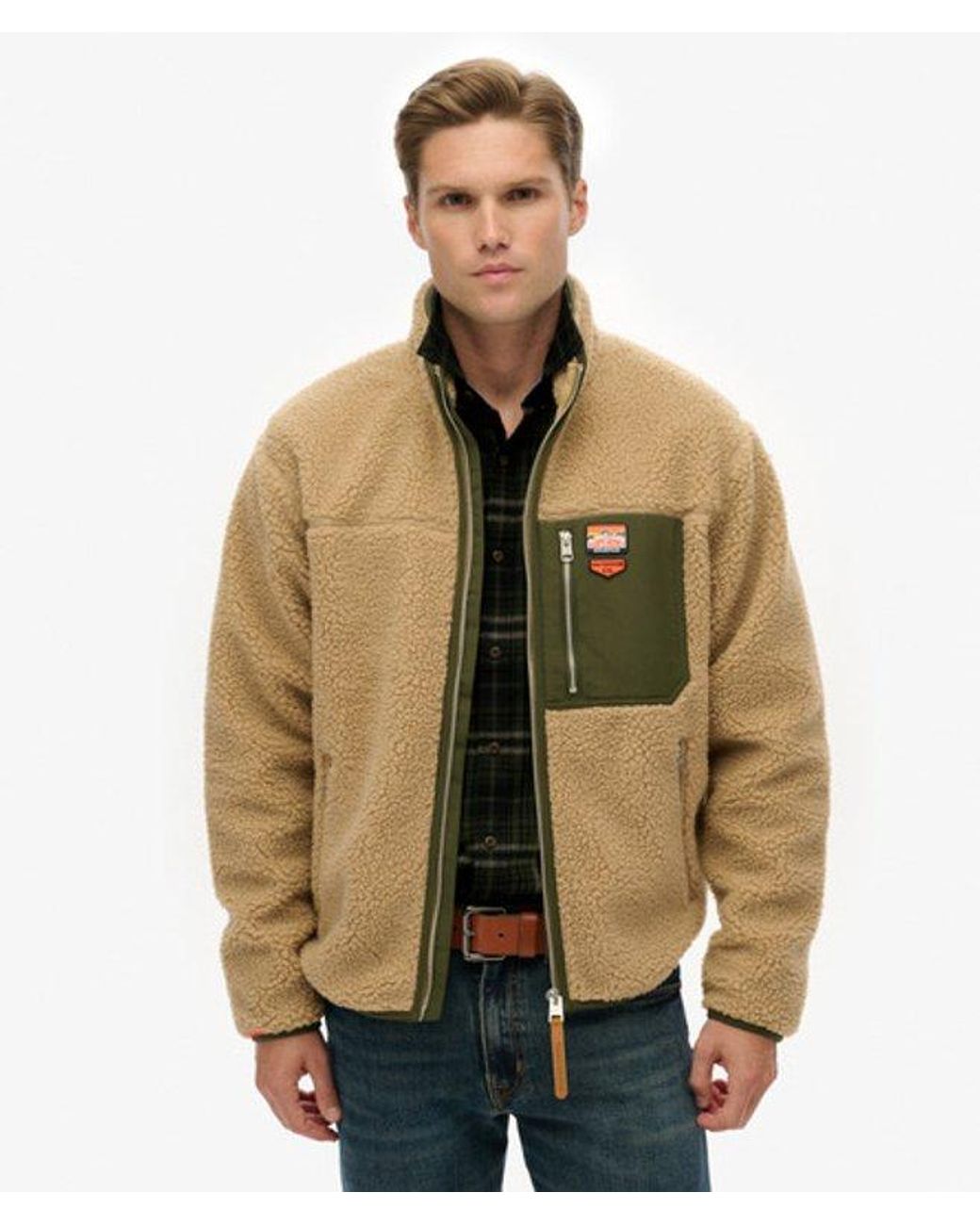 Superdry Brown & Co Vintage Retro Borg Fleece Jacket for men