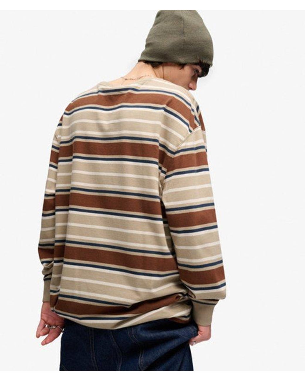 Superdry Brown Bench X & Co Bench Oversized Stripe Long Sleeve Top for men