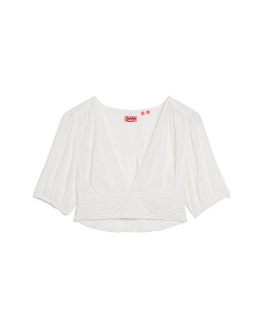 Superdry White & Co Ibiza Short Sleeve Lace Trim Top
