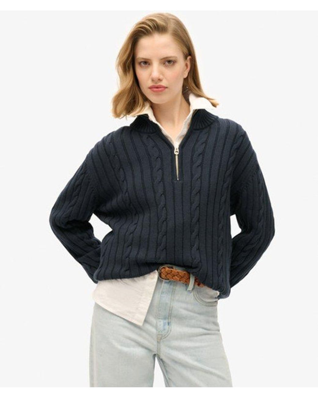 Superdry Blue & Co Knitted Rugby Henley Jumper