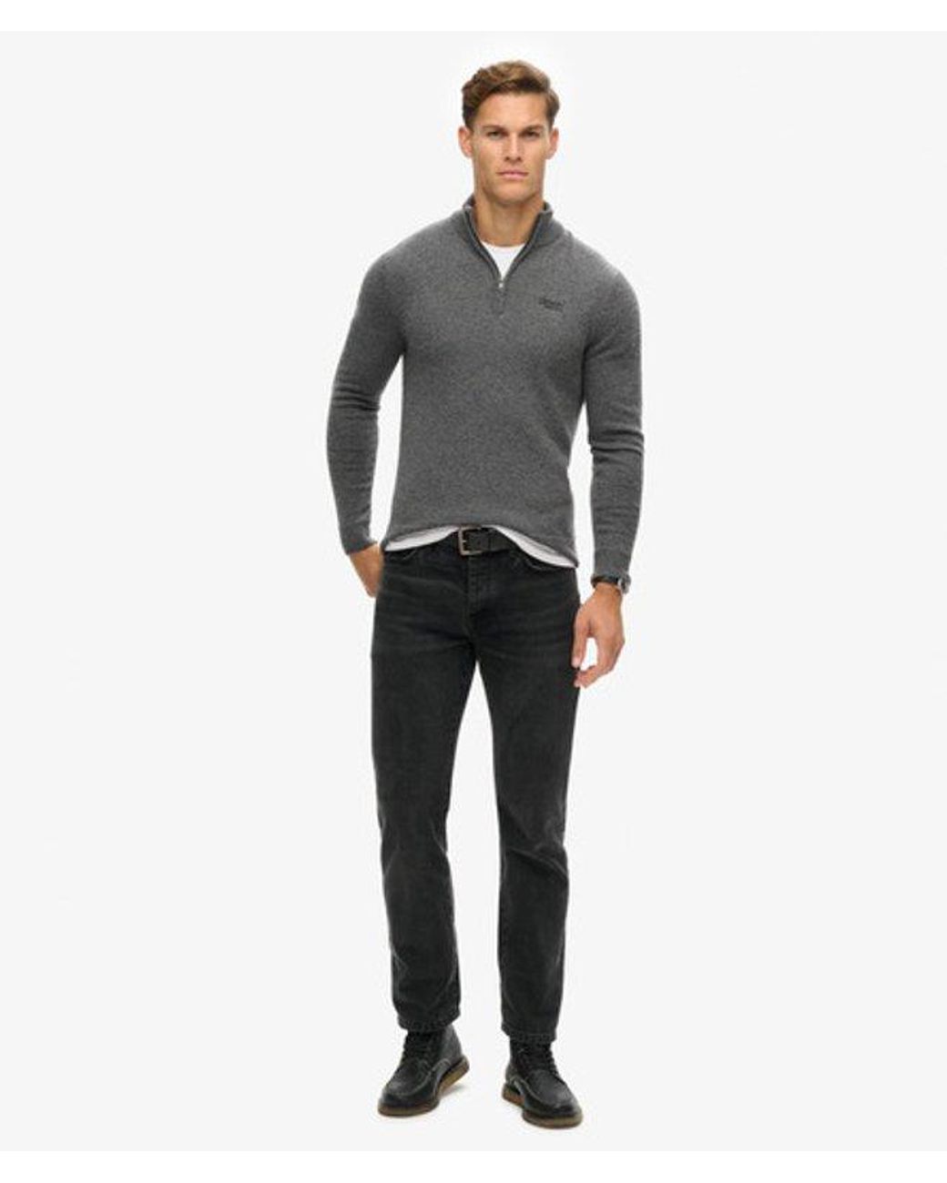 Superdry Gray & Co Classic Knitted Essential Embroidered Half Zip Jumper for men