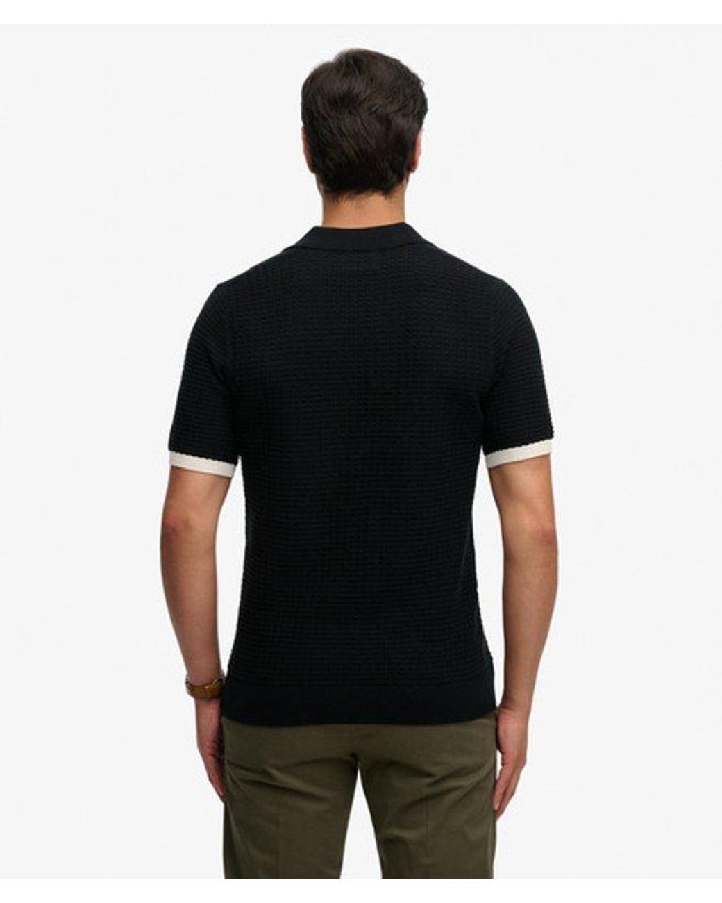 Superdry Black & Co Johnny Collar Knitted Polo Shirt for men