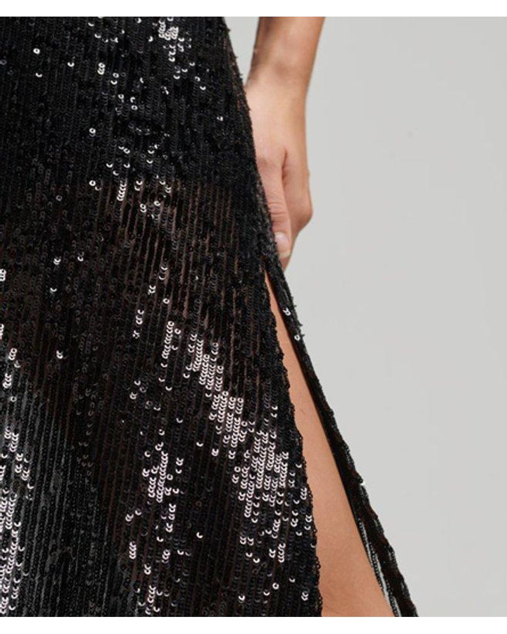 Superdry Black & Co Plunge Sequin Midi Slip Dress