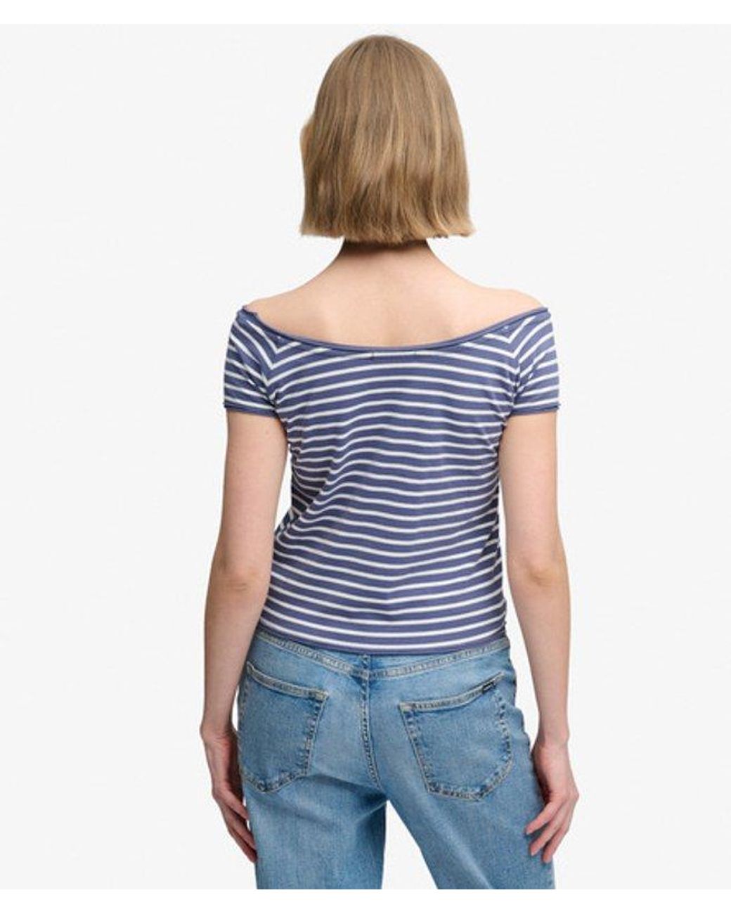Superdry Blue Bardot Short Sleeve Off Shoulder Top