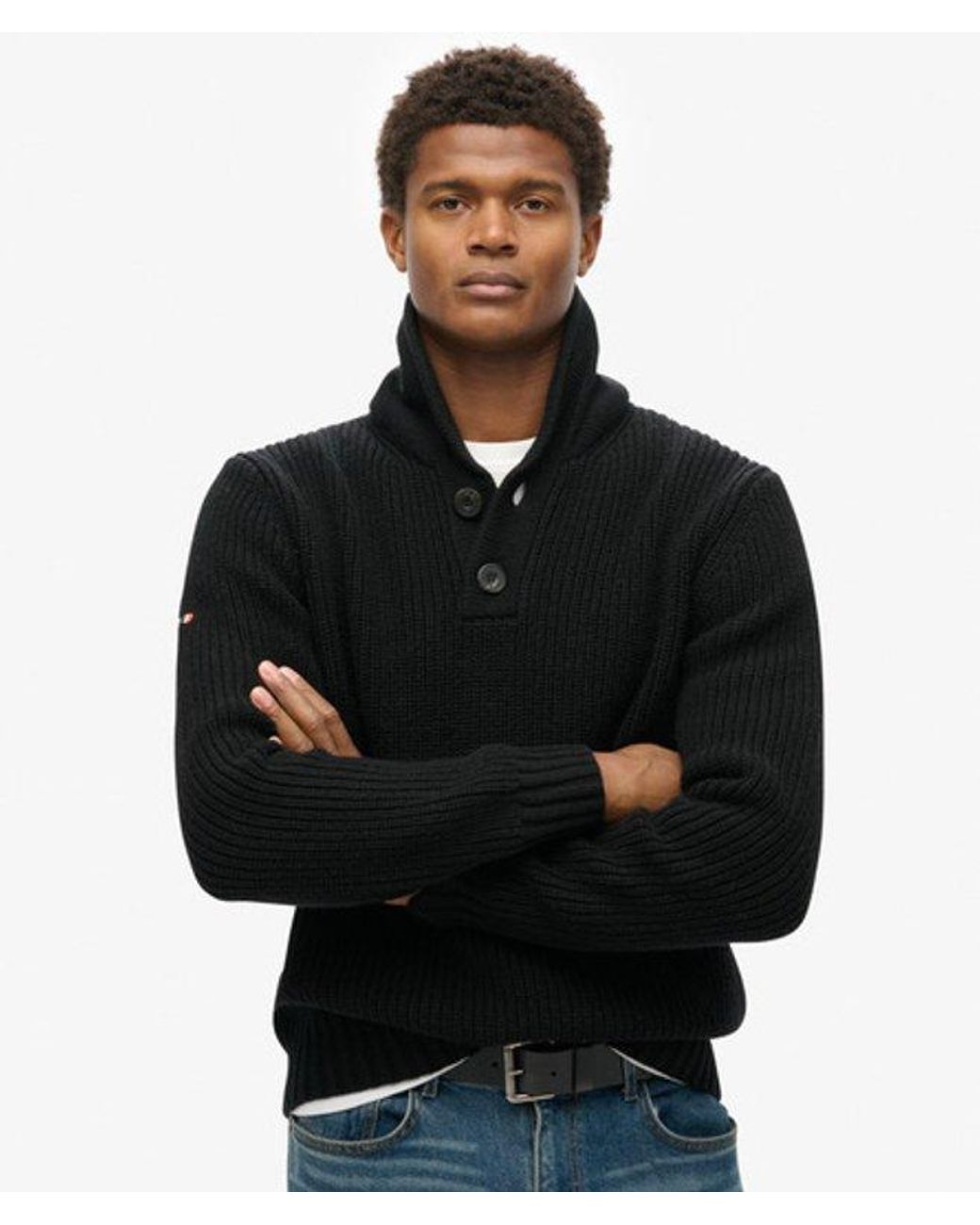 Superdry Black Shawl Collar Jumper for men