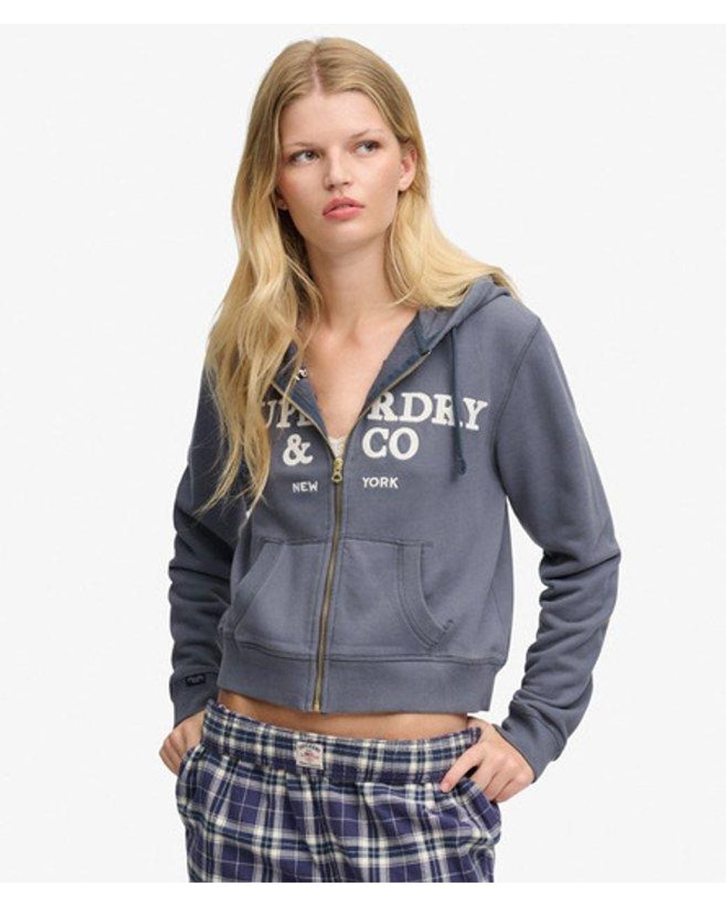 Superdry Blue & Co Athletic Essentials Embroidered Cropped Zip Hoodie