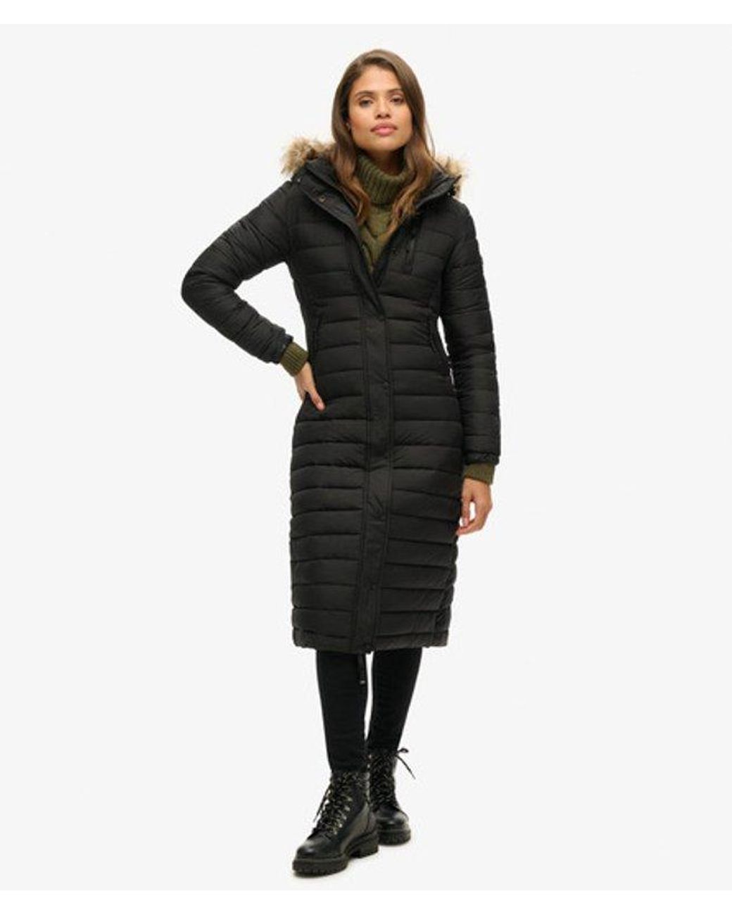 Superdry Black Fully Lined Logo Badge Nylon Puffer Coat