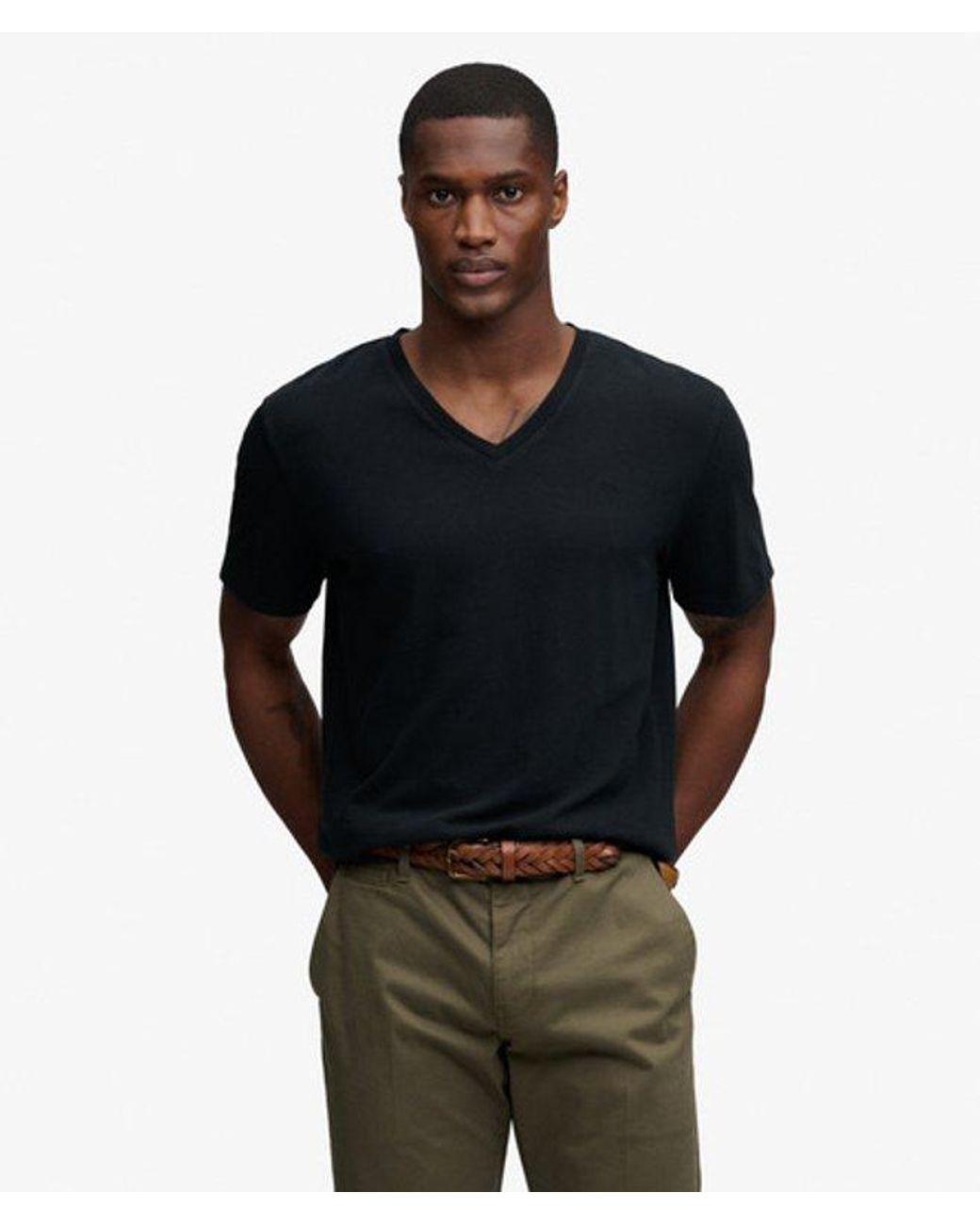 Superdry Black & Co Classic Cotton Linen V-neckline T-shirt for men