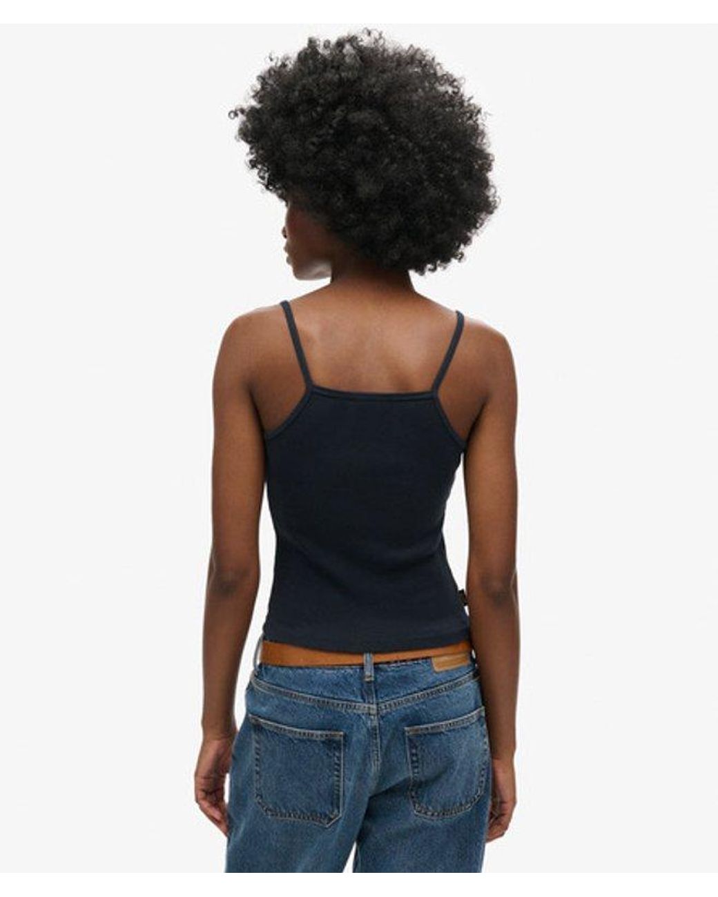 Superdry Black & Co Athletic College Graphic Rib Cami Top